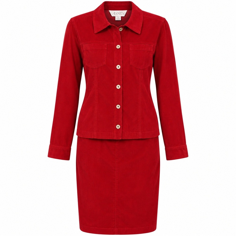 Vintage Office Siren Academic Corduroy Skirt Suit Women Size 10 Preppy Retro